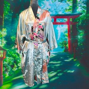 Old Shanghai silky soft light flowy Asian Chinese peacock floral print robe